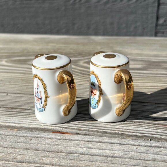 VTG Disneyland Teapot Salt & Pepper Shakers Gold Constable Woman Castle Japan - Picture 2 of 10